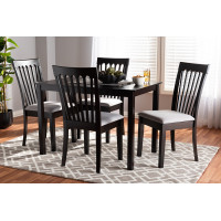 Baxton Studio RH319C-Grey/Dark Brown-5PC Dining Set Minette Modern and Contemporary Gray Fabric Upholstered Espresso Brown Finished Wood 5-Piece Dining Set